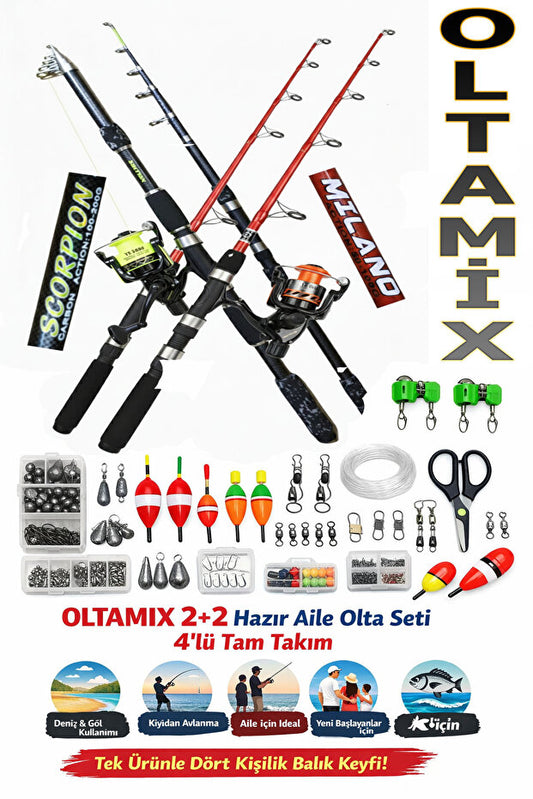 OLTAMİX 2+2 Hazır Aile Olta Seti – 4’lü Tam Takım