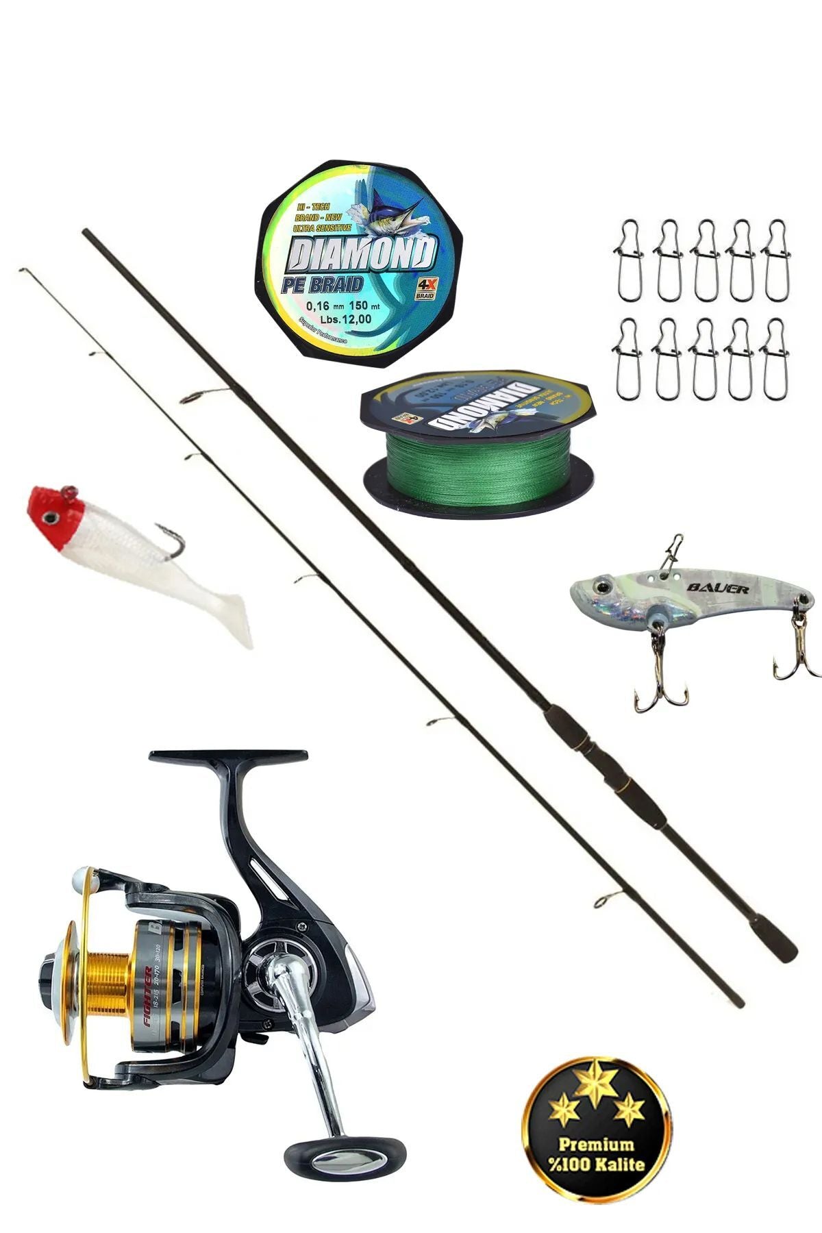Spin Takımı Barca 270cm 8-30gr Atarlı Spin Olta Kamışı Fighter 3000 Metal Kafa 1