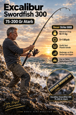 Excalibur Swordfish 300 cm (75-200 gr atarlı) teleskobik olta kamışı,
