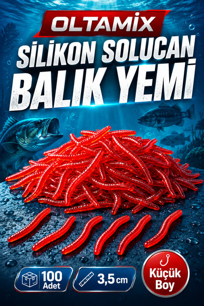 Silikon Solucan Balık Yemi 100 Adet 3,5 cm Küçük Boy Kokulu Kırmızı Yem 1