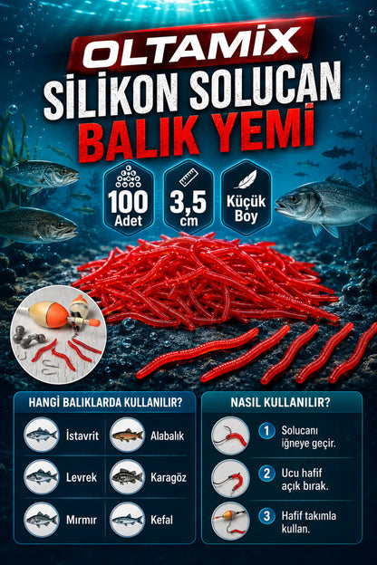 2 Paket Silikon Solucan Balık Yemi 200 Adet 3,5 cm Kırmızı Küçük Boy Yem 3