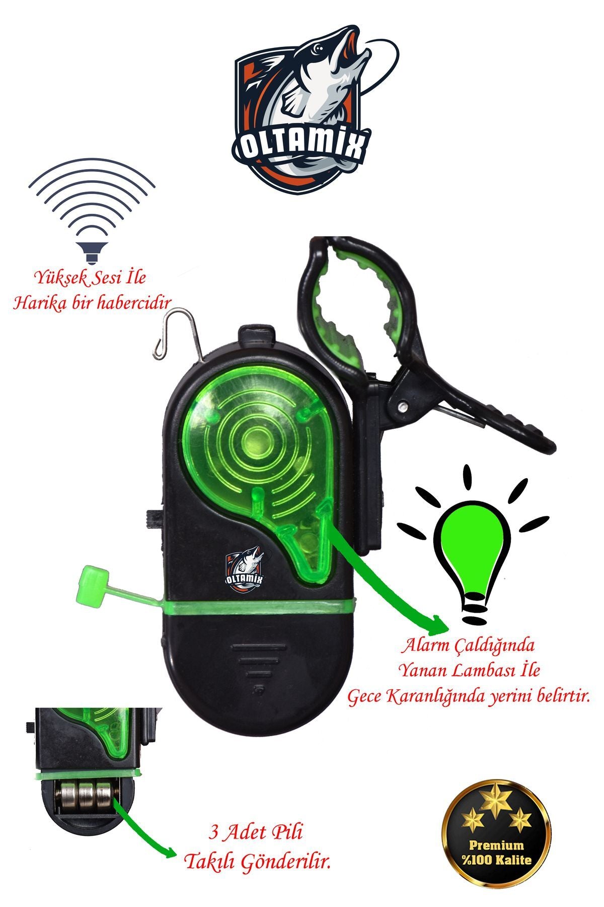 Mandallı Balık Alarmı Işıklı Harika Kaliteli 1