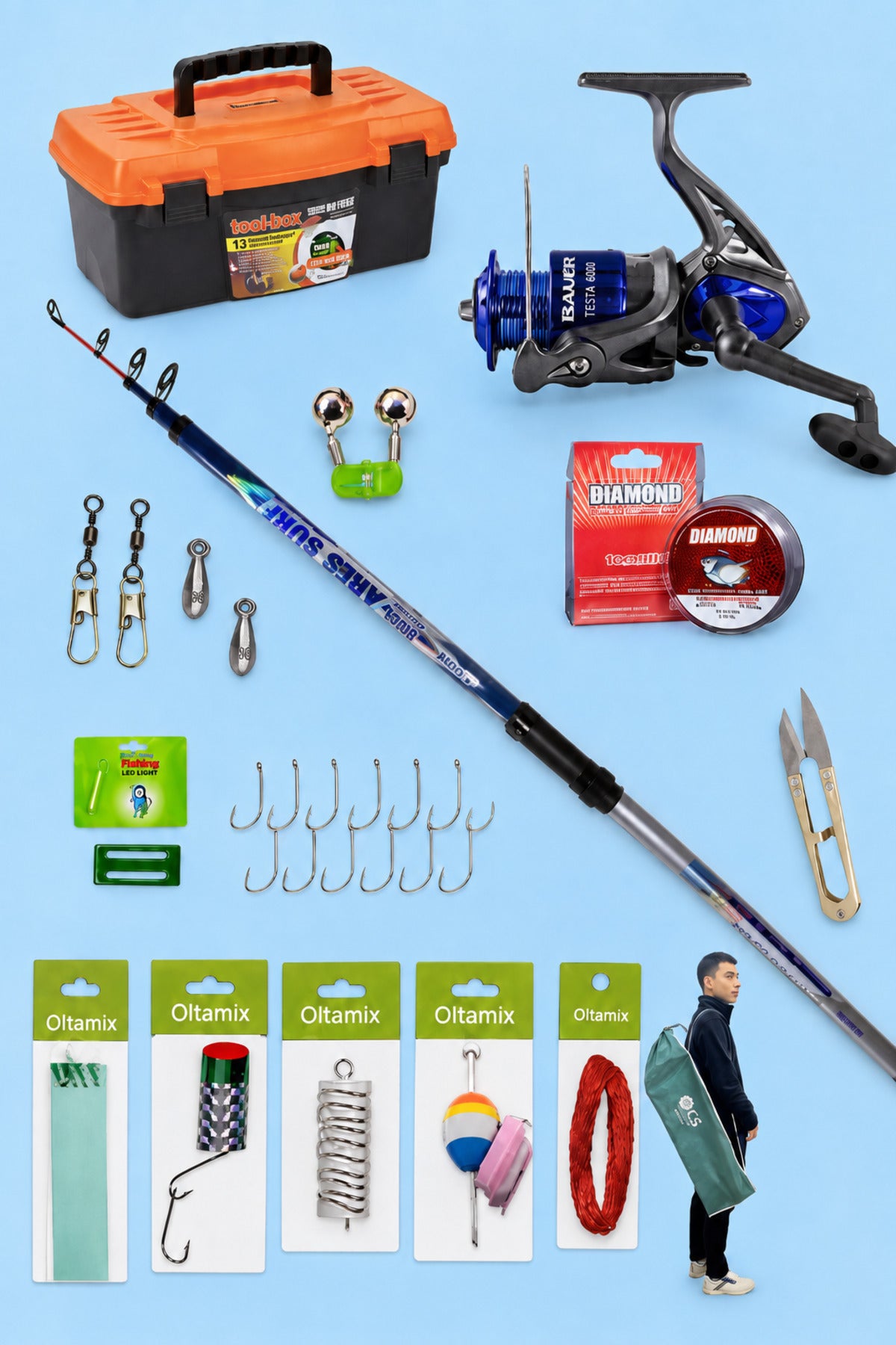 Ares Surf 420 cm Olta Kamışı ve Bauer Testa 6000 Makine Full Balık Tutma Seti Çantalı Aksesuarlı 1