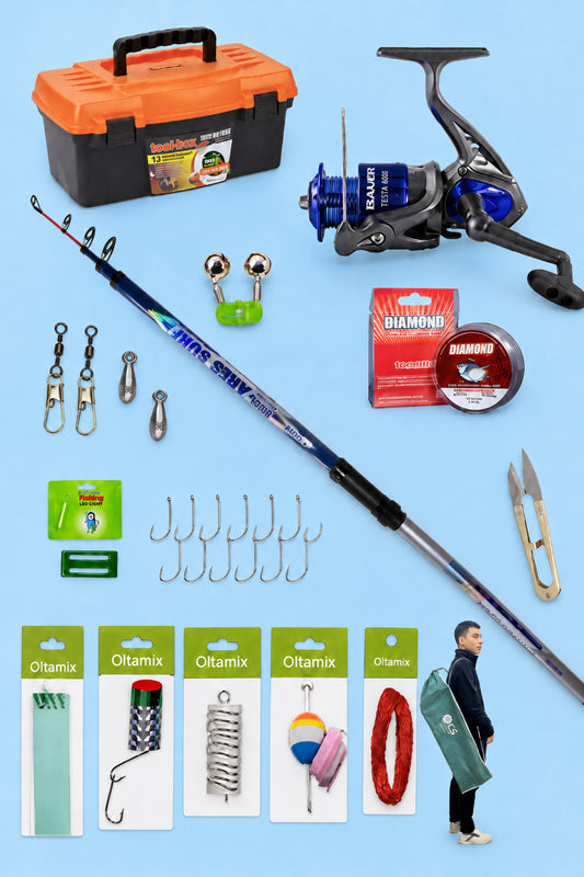 Ares Surf 420 cm Olta Kamışı ve Bauer Testa 6000 Makine Full Balık Tutma Seti Çantalı Aksesuarlı 1