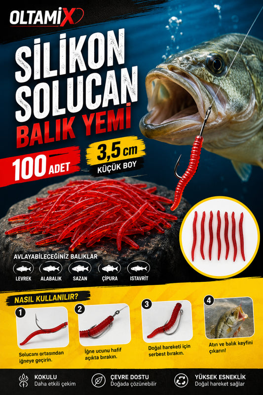 2 Paket Silikon Solucan Balık Yemi 200 Adet 3,5 cm Kırmızı Küçük Boy Yem 2